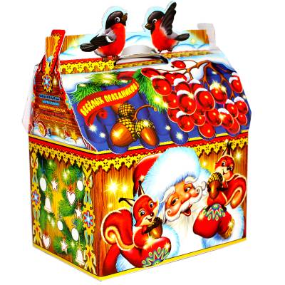 Сладкий новогодний подарок в картонной упаковке весом 1000 грамм 