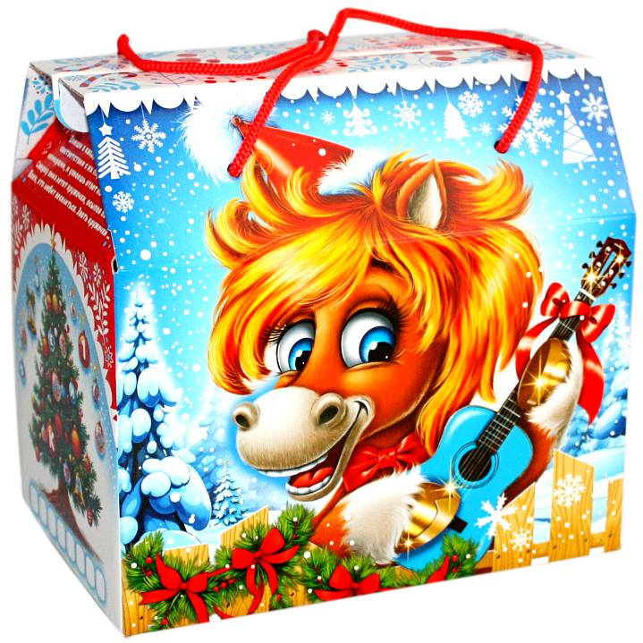 Детский новогодний подарок в картонной упаковке весом 1000 грамм