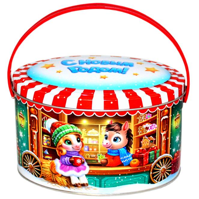Детский новогодний подарок в жестяной упаковке весом 600 грамм