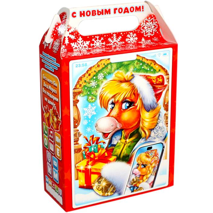 Детский новогодний подарок в картонной упаковке весом 800 грамм